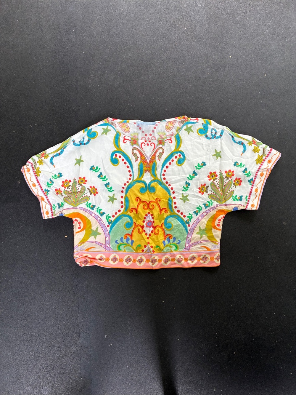 NEW ANTONIO MELANI White Multicolor Paisley Cropped Tee